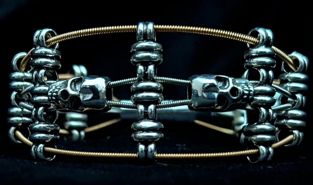 'Ascension Mixed Twin Skull' - Guitar String Bracelet