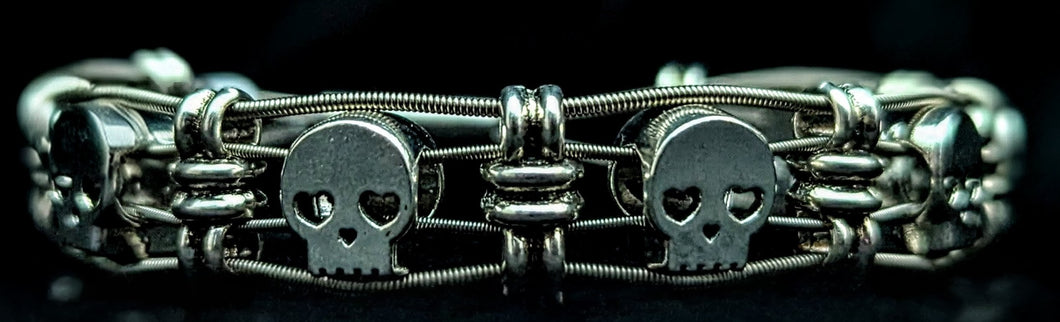 Silver 'Flat' Skull - Guitar String Bracelet