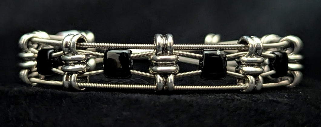 Black 'Tile' - Guitar String Bracelet