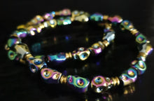 Load image into Gallery viewer, Rainbow Electroplated Skull Guitar Ball End Elasticated Bracelet
